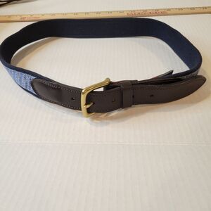 Vineyard Vines Golf Belt Mens Size 32 Blue Whale All Over Brown Leather Made USA